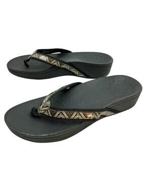 Vionic Hightide Plarform Thong Sandals Womens 12  Black Brown Geometric Comfort